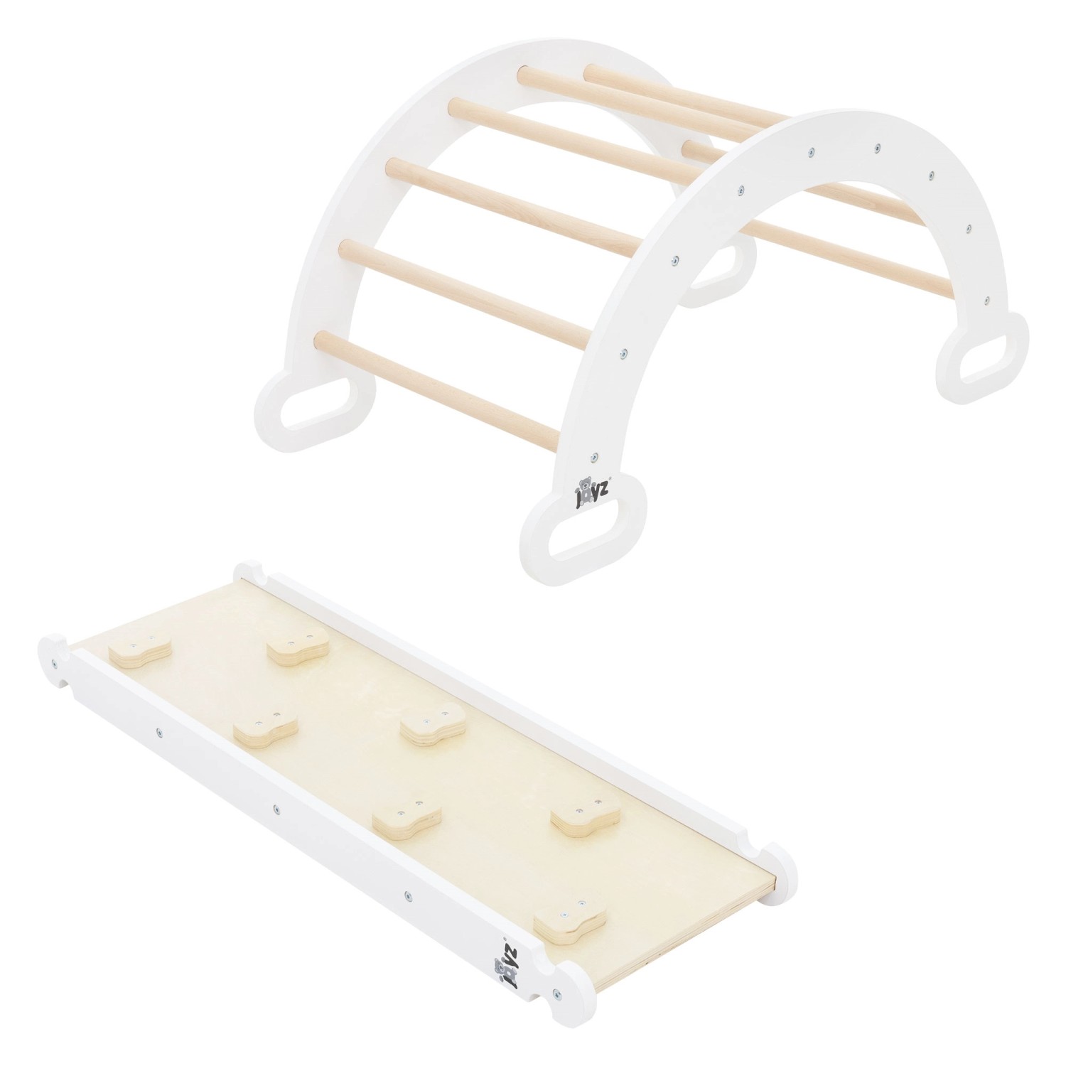 Joyz 2in1 Kletterbogen mit Rutsche Weiß aus Holz nach Pikler Art 2Er Set Indoor