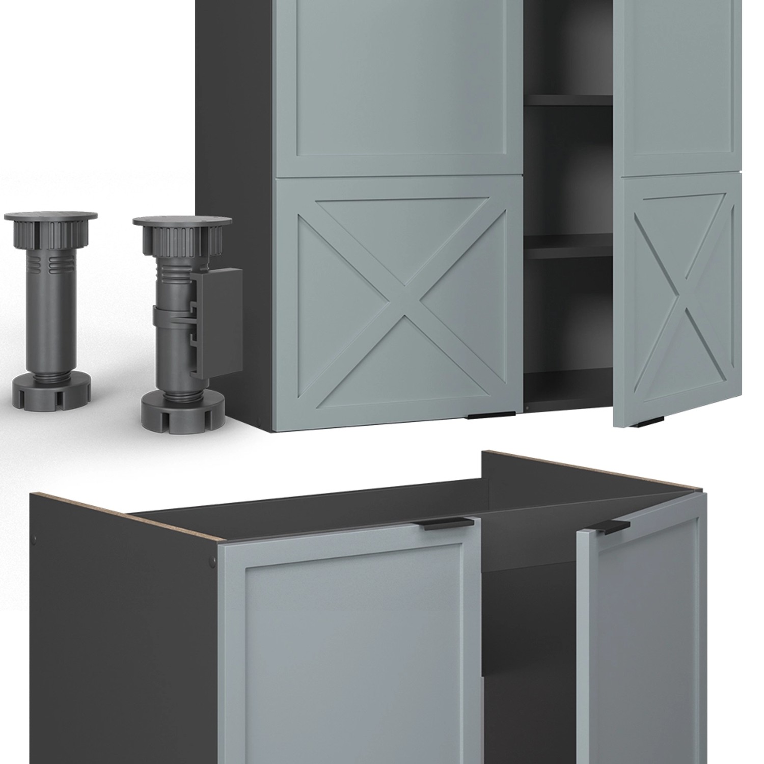 Vicco Fame-Line Küchenzeile in Hellblau-Grau/Anthrazit, 240 cm breit.