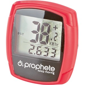 Roter Prophete Fahrradcomputer mit 9 Funktionen und digitaler Anzeige.