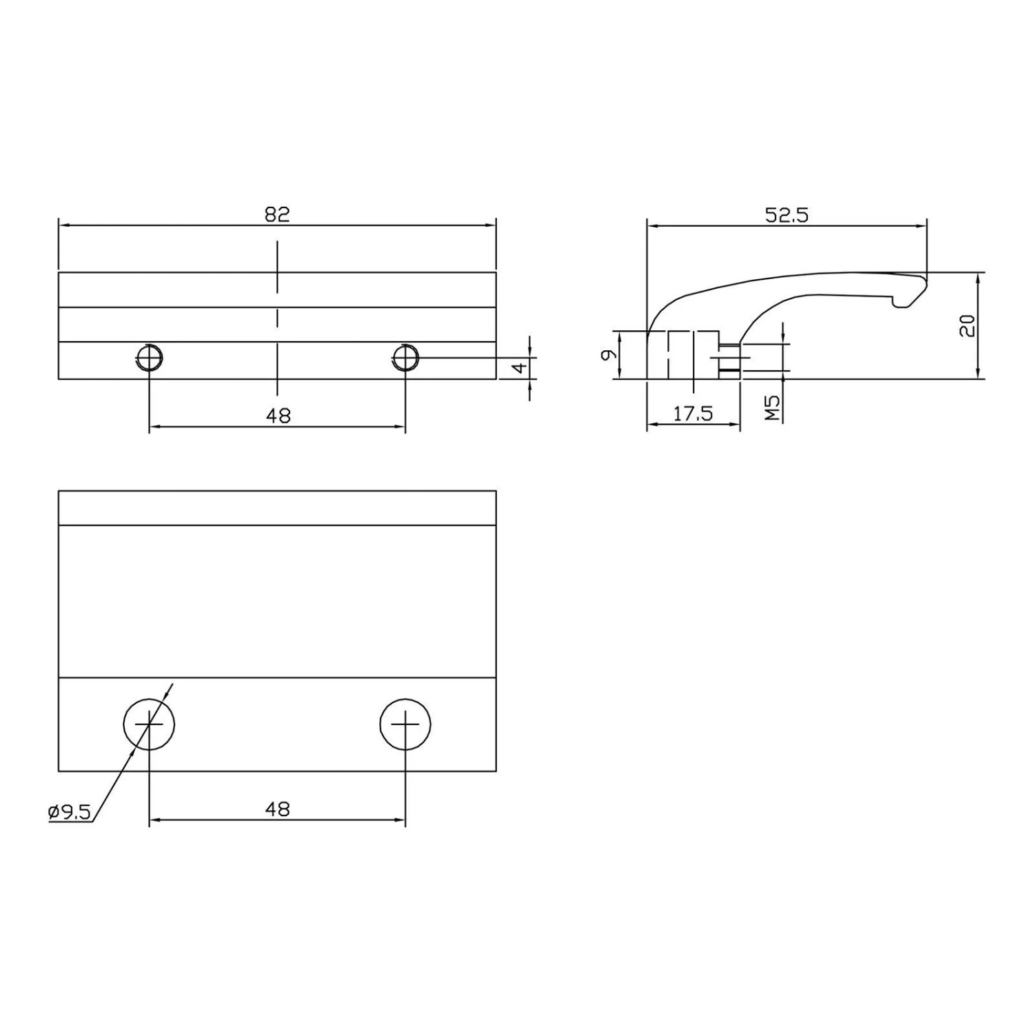 SOTECH Balkontürgriff SEJA 82 x 52,5 x 20 mm BA 48 mm Aluminium Verdeckte Verschraubung Silbergrau Eloxiert_3