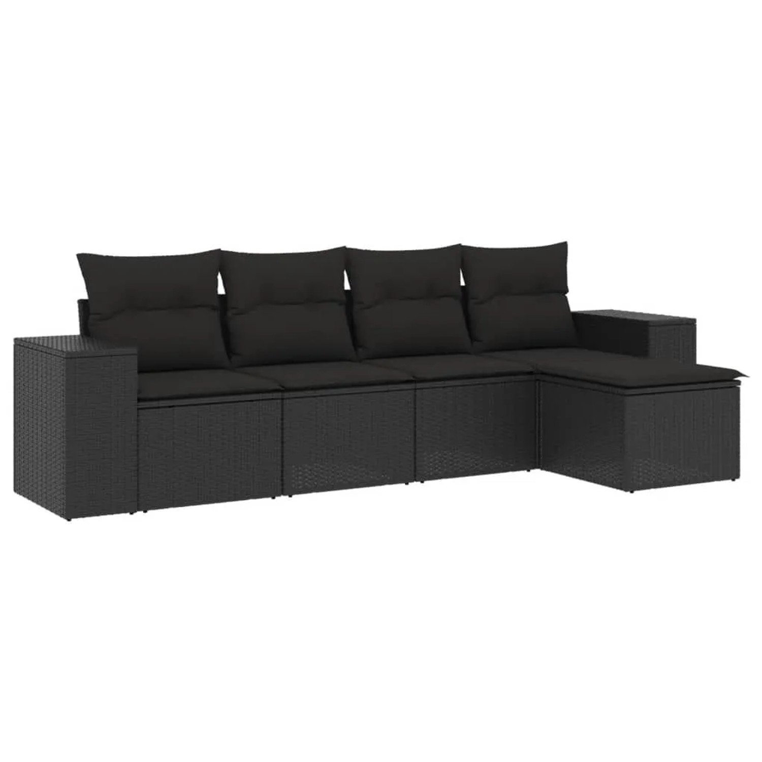 vidaXL 5-Tlg Garten-Sofagarnitur mit Kissen Schwarz Poly Rattan 3222484