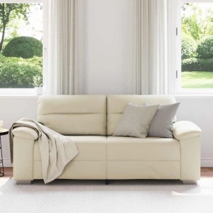 Cremefarbenes 2-Sitzer Kunstleder Sofa 140 cm mit Kissen und Decke im Wohnzimmer. Modernes vidaXL Sofa.
