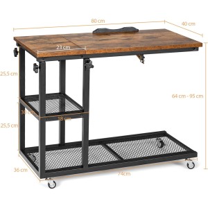 Costway Pflegetisch Höhenverstellbar mit Rollen mit Kippbarer Vintage