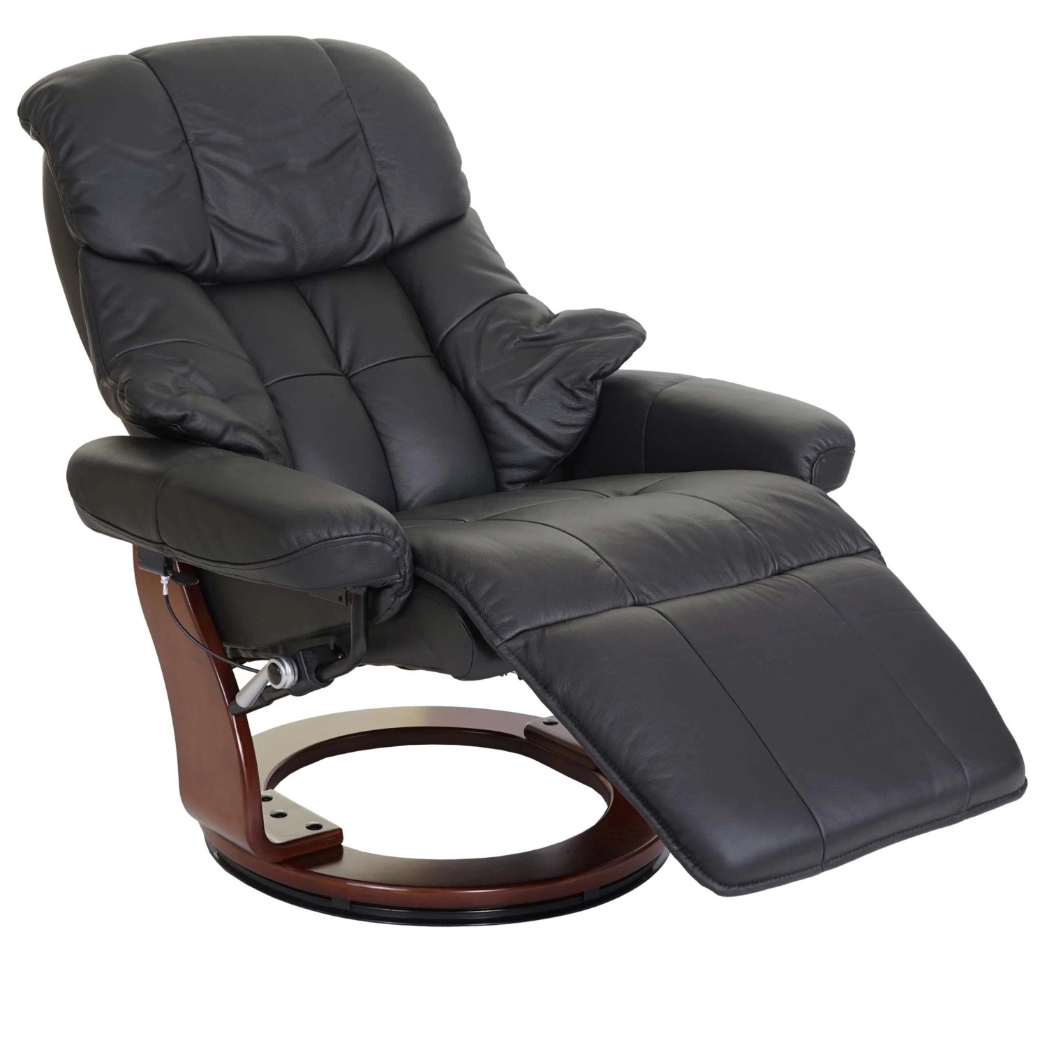Mca Relaxsessel Calgary 2 Echtleder 150kg Belastbar Schwarz Walnuss-Optik