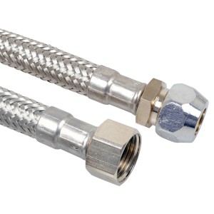 Flexibler Kirchhoff Anschlussschlauch, 1000 mm, mit Edelstahl-Ummantelung und Anschlüssen.