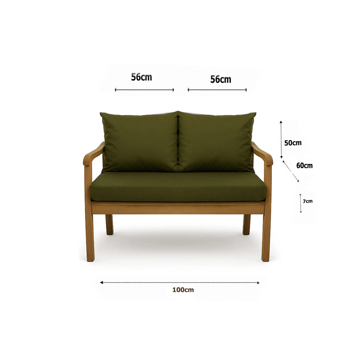 Setgarden Mix Bench Kissen, grüne Bankauflage für 2-Sitzer Gartenbank, 100x60 cm + 2x50x56 cm.