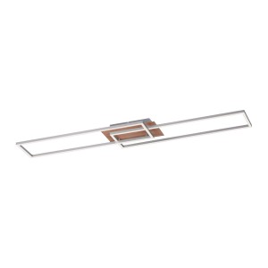 Moderne LED-Deckenleuchte Iven mit Holzdekor, 110x25 cm, für stimmungsvolle Beleuchtung.