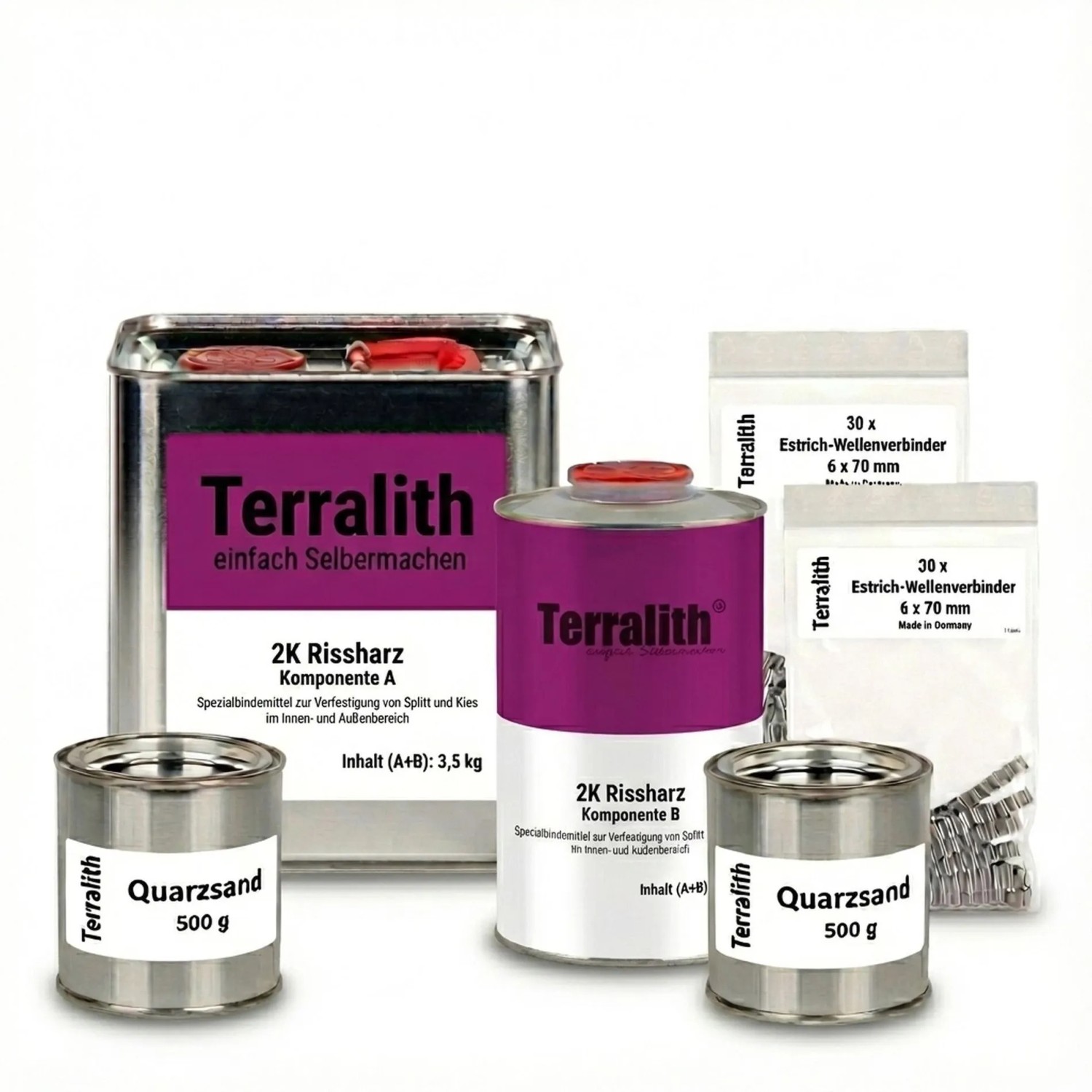 Terralith Rissharz + Esstrichklammern 60 St. + Quarzsand 4 kg