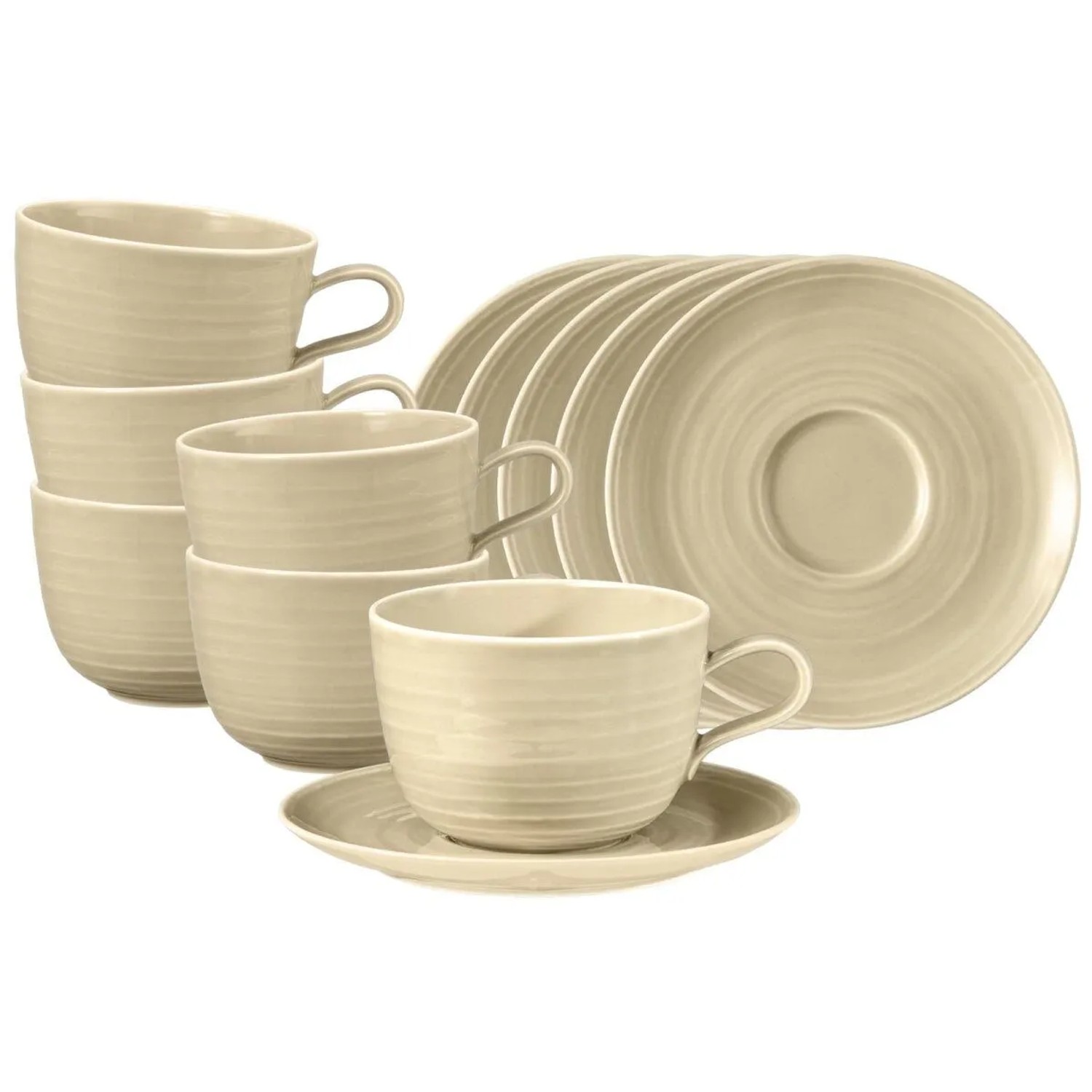 Seltmann Weiden Terra Milchkaffeetassen mit Untertassen 400 ml 6er Set Sandbeige