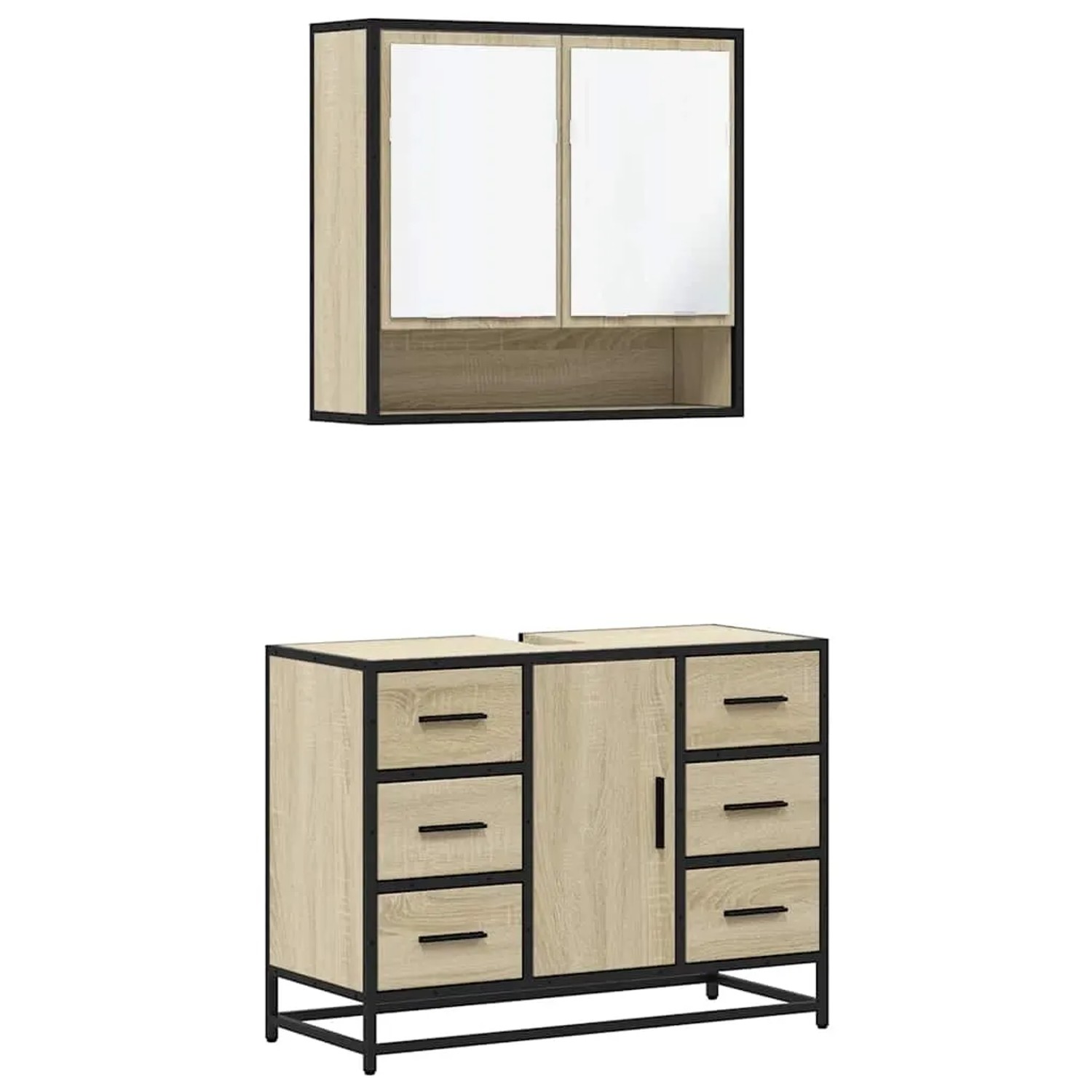 vidaXL 2-Tlg Badmöbel-Set Sonoma-Eiche Holzwerkstoff 3300931