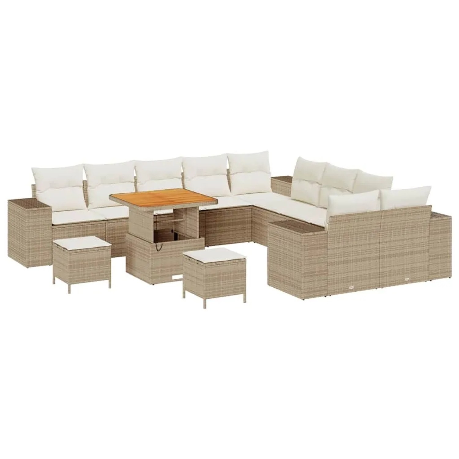 vidaXL Gartensofa-set mit Kissen 13-Tlg Beige und Creme Poly-Rattan 3364011 günstig online kaufen