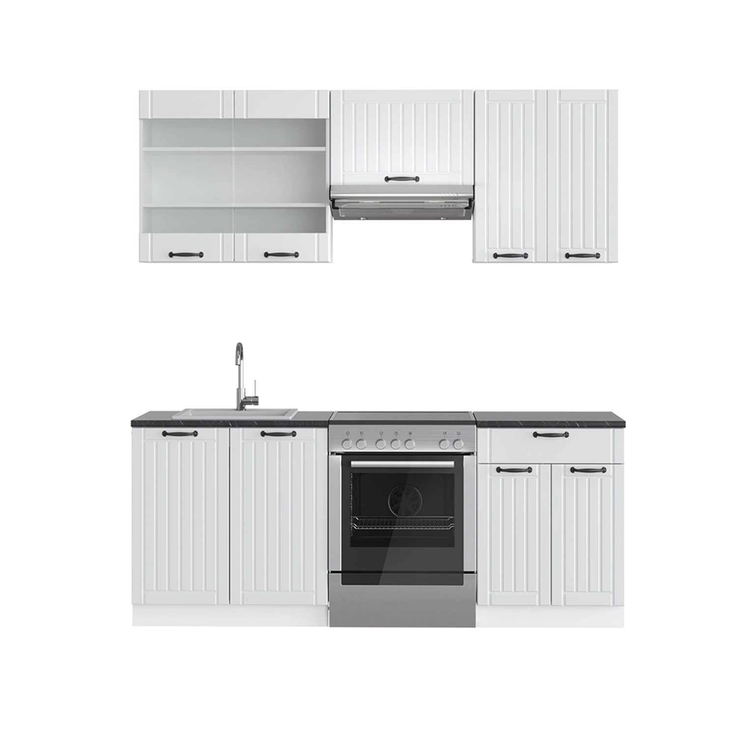 Vicco Fame-Line Küchenzeile Weiß Landhaus/Weiß 200 cm ohne Arbeitsplatte günstig online kaufen