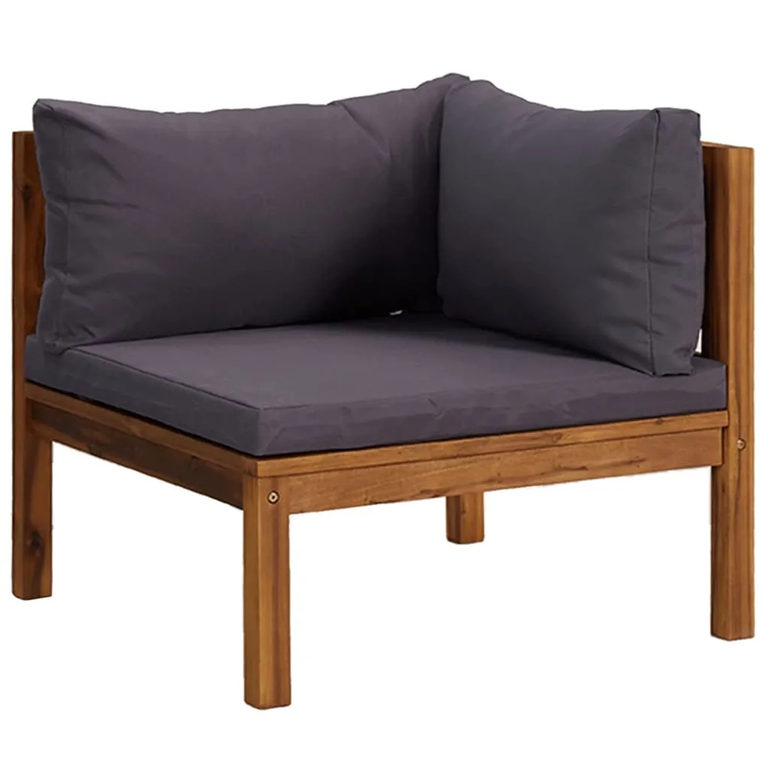 vidaXL Gartenmöbel Lounge-Ecke aus Akazienholz mit dunkelgrauen Auflagen.