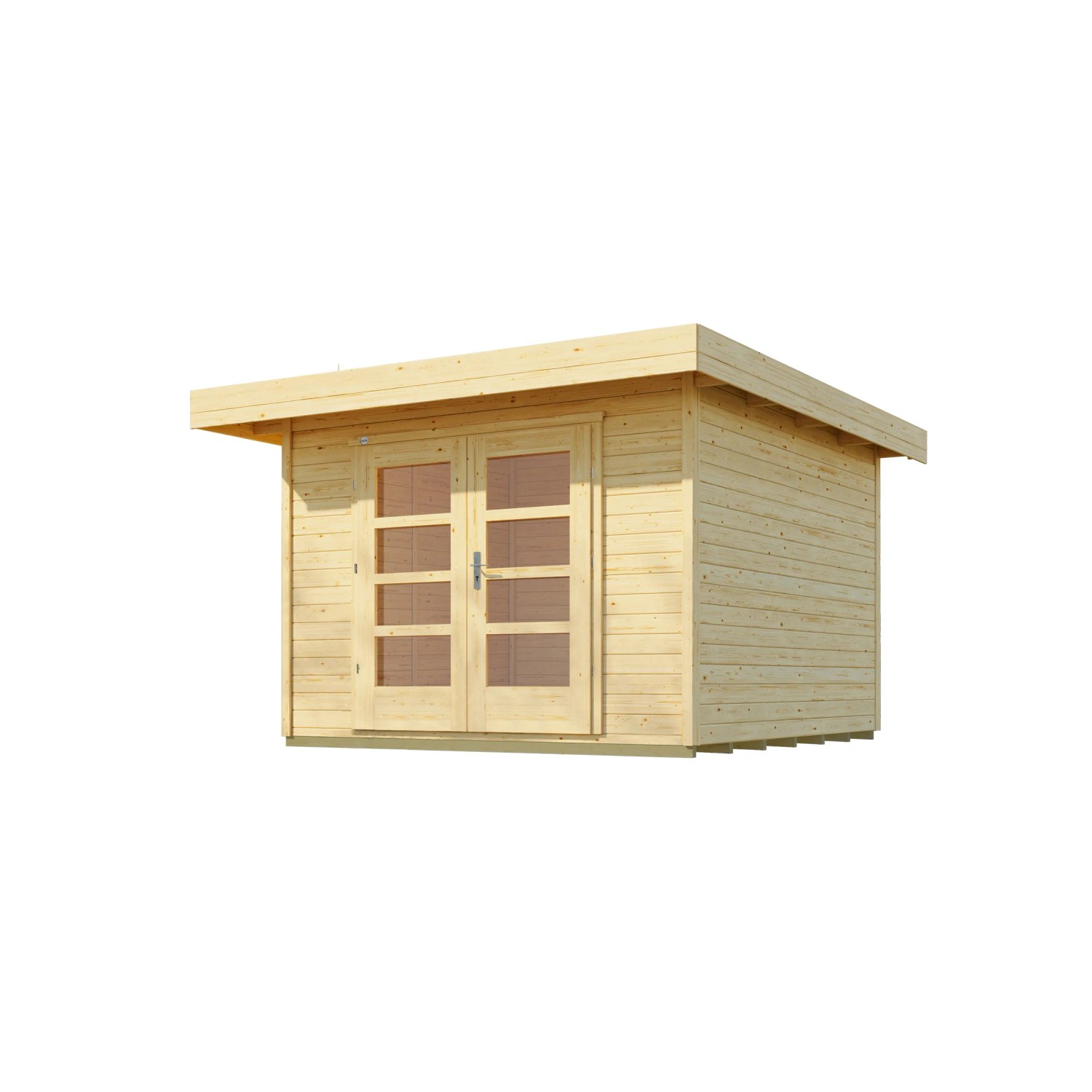 WEKA Designhaus 126 aus Naturholz mit Doppeltür und Flachdach. Holz-Gartenhaus für den Garten.