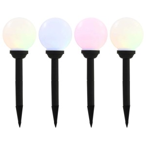 4er Set Solar-Außenleuchten in Kugelform, 15 cm Durchmesser, mit RGB-Farbwechsel.