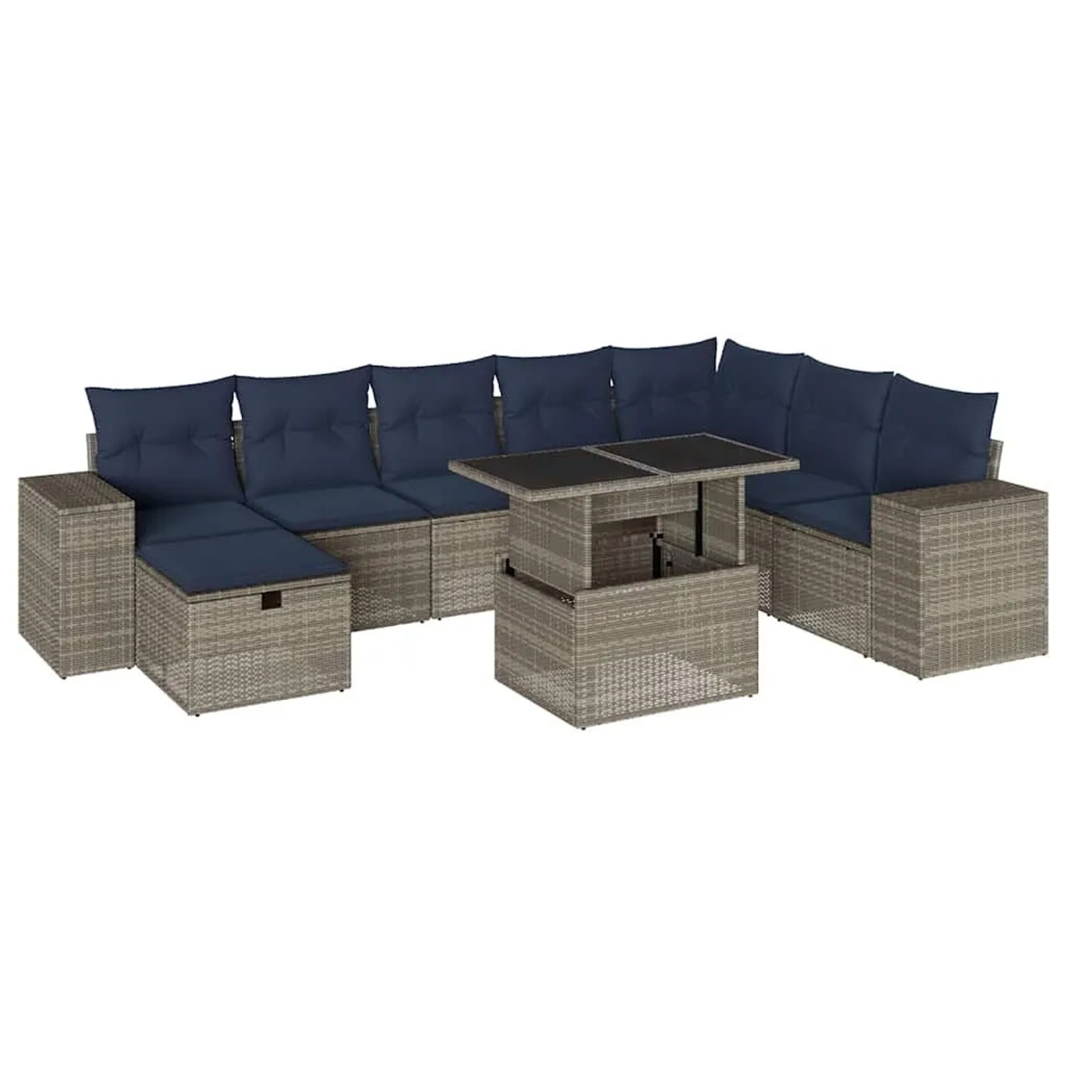 vidaXL 9-Tlg Gartensofa-Set mit Kissen Grau Polyrattan 3275351 günstig online kaufen