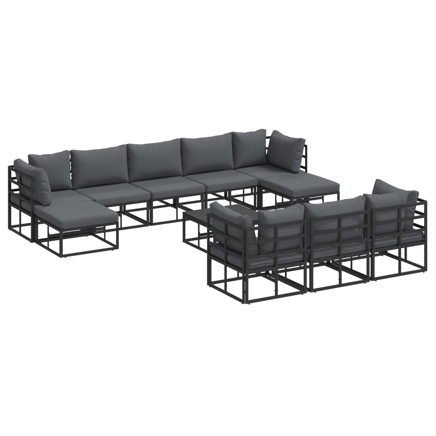 vidaXL Garten-Sofa-Set mit Kissen 11-Tlg Schwarz Aluminium 3378915 günstig online kaufen