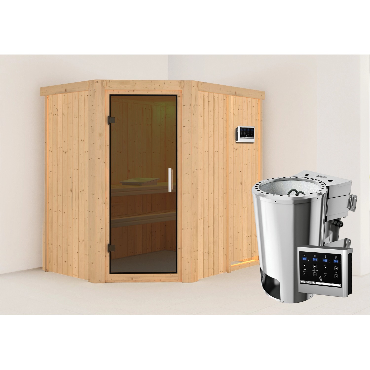 Karibu Sauna Silva mit Bio-Ofen externe Stg.Easy Natur günstig online kaufen