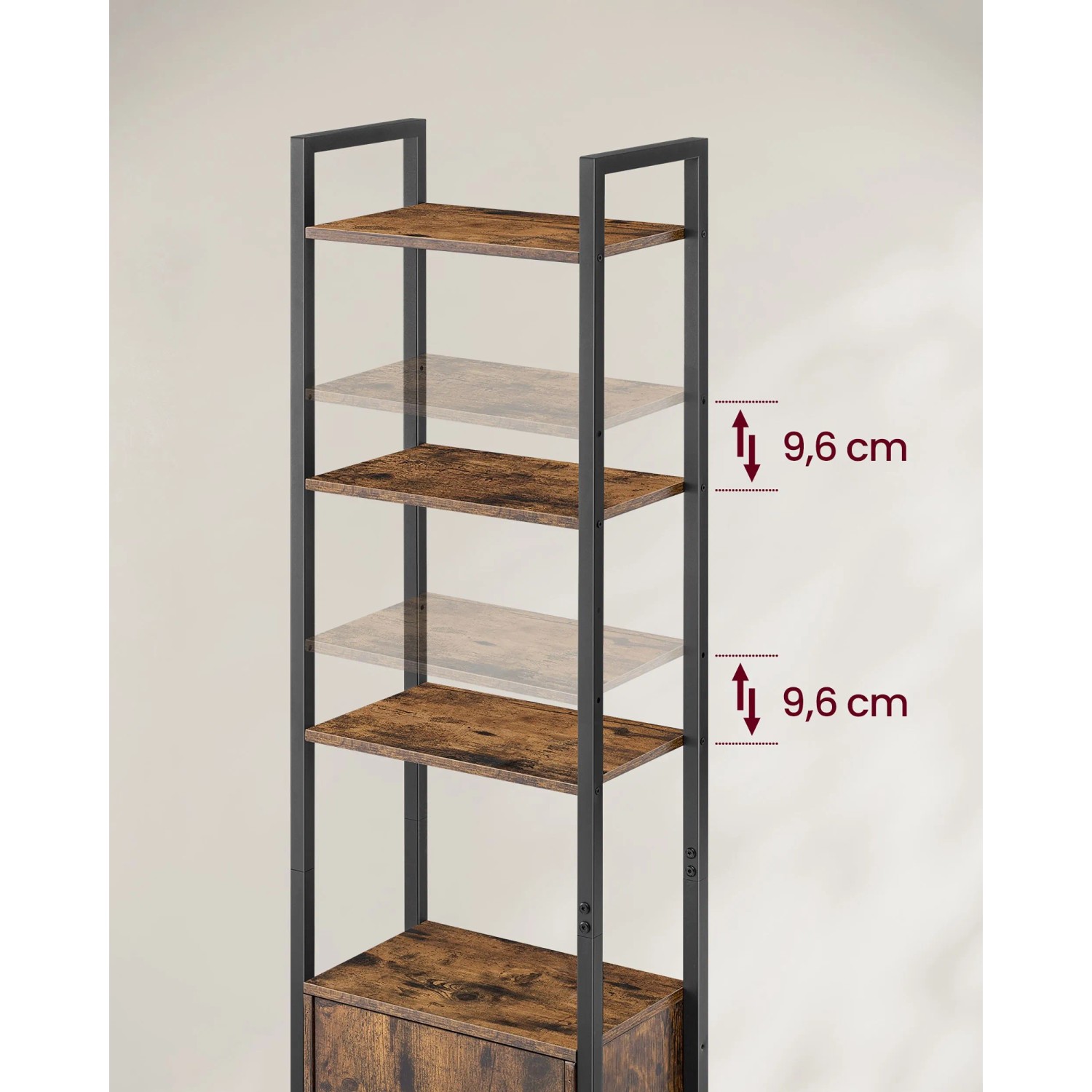 Vasagle Bücherregal, braun-schwarz, mit verstellbaren Regalböden und Schrankfach.