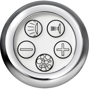 Nahaufnahme des Bedienfelds für Ottofond Galia I Whirlpool-Badewanne mit Symbolen für Funktionen.