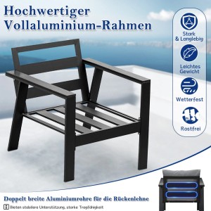 Grauer MeXo Aluminium Dining Lounge Sessel für 4 Personen. Gartenmöbel mit wetterfestem Rahmen.