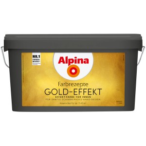Alpina Farbrezepte Gold-Effekt Komplett-Set: Eimer mit goldener Effektfarbe für Innen.