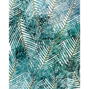 Komar Vlies Fototapete Palm Canopy, 200x250 cm, mit tropischem Palmenmuster in Grün- und Blautönen.