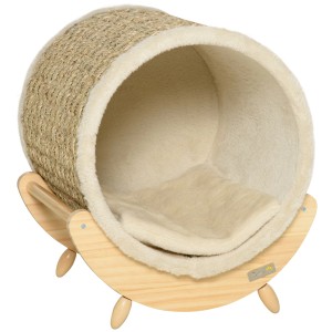 PawHut Katzenhöhle mit Kratzfläche, Kissen und Holzgestell. Gemütlicher Katzenkorb für kleine Katzen.