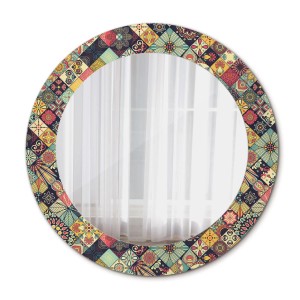 Tulup Bedruckte Spiegel Patchwork Fliesen 60x60 cm Runder Spiegel mit Dekoration Dekorativer Spiegel Spiegel Ornamente