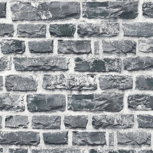 Anthrazitfarbene Steintapete in 3D-Optik mit Mauer-Motiv für Küche und Jugendzimmer.