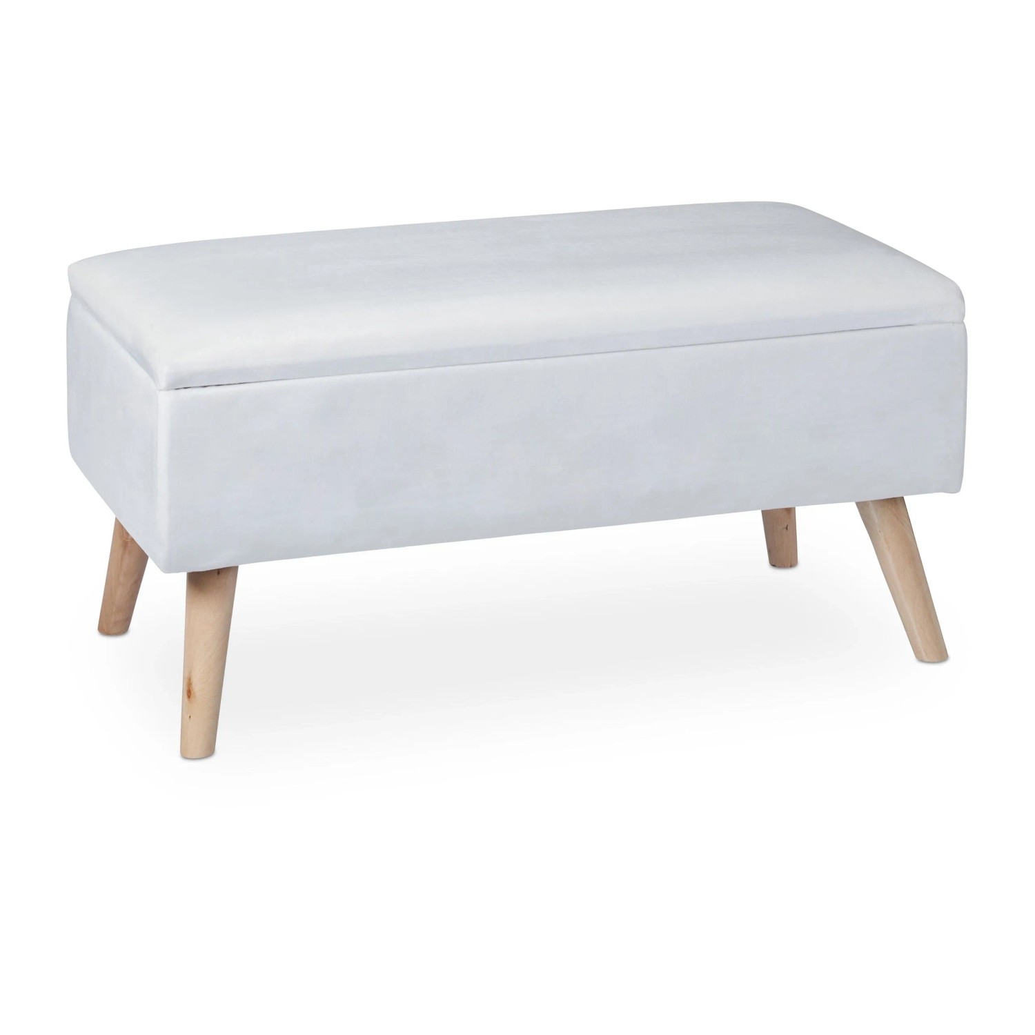 Relaxdays Sitzbank Samt Eukalyptusholz Weiß Stauraum 80 cm x 40 cm x 41 cm 12,2 kg