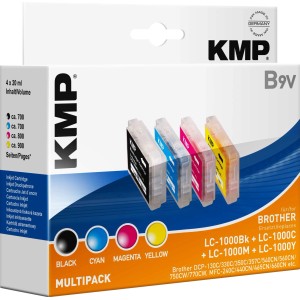 KMP Tintenpatronen Multipack B9V, 4 Farben (Schwarz, Cyan, Magenta, Gelb) für Brother Drucker.