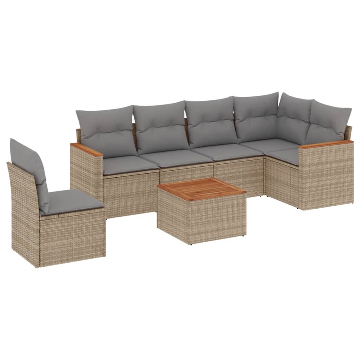 vidaXL 7-Tlg Garten-Sofagarnitur mit Kissen Beige Poly Rattan 3258426