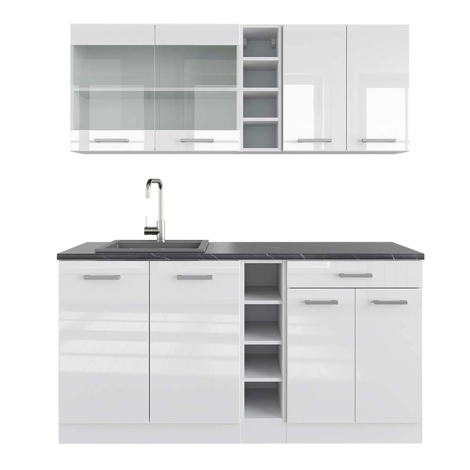 Vicco R-Line Singleküche Weiß Hochglanz/Weiß 160 cm AP Anthrazit günstig online kaufen