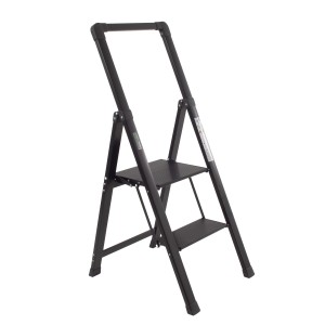 TRUTZHOLM Alu Trittleiter 2 Stufig Klappbar Handlauf 150kg Anti Rutsch Trittflächen TÜV GS Schwarz