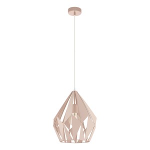 Eglo Pendelleuchte Carlton-P in Apricot mit geometrischem Lampenschirm.