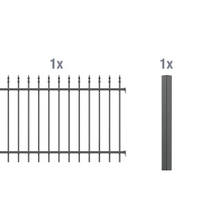 Metallzaun Anbau-Set Chaussee, anthrazit, zum Einbetonieren, bestehend aus Zaunfeld und Pfosten.