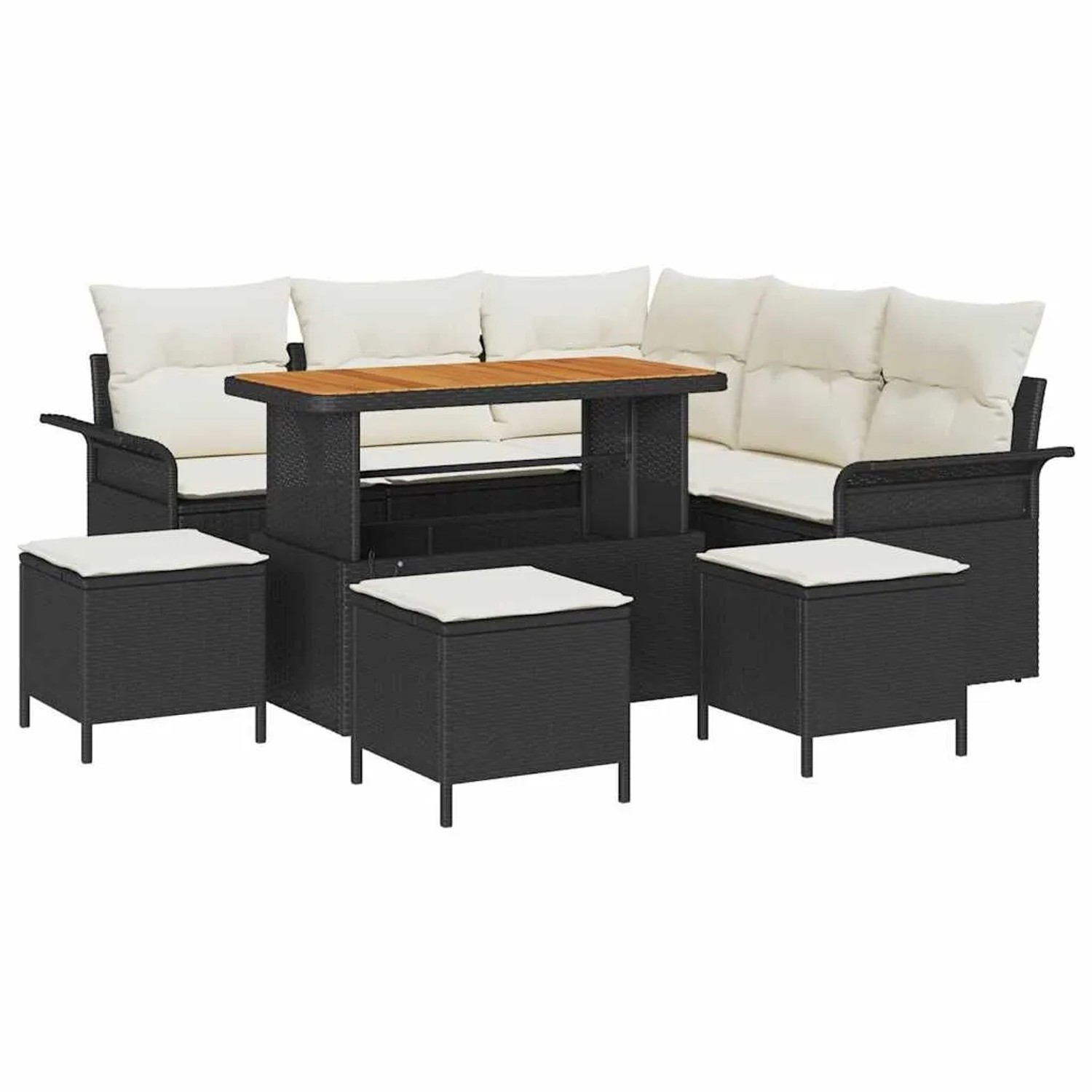vidaXL Garten-Sofa-Set mit Kissen mit Speicher 9-Tlg Schwarz und Creme 3364090