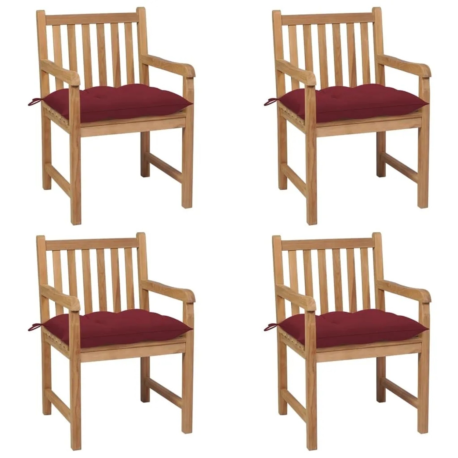 vidaXL Gartenstühle 4 Stk mit Weinroten Kissen Massivholz Teak 3073028