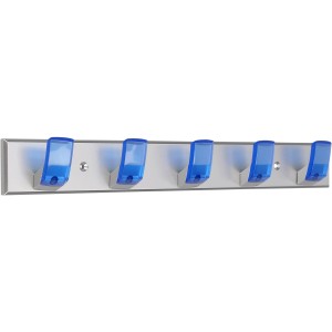 Siro Hakenleiste, 400mm, Chrom matt/Blau, 5 Haken, Kunststoff Garderobenleiste.