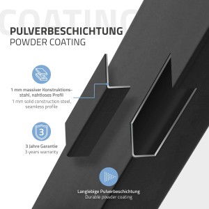 Detailaufnahme: Schwarze ML-Design Tischbeine in X-Form aus Stahl, pulverbeschichtet.