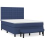 Blaues Boxspringbett 140x200 cm mit Matratze und Bank, Stoffbezug.