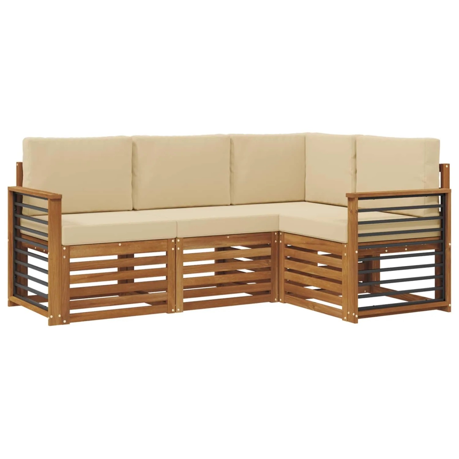 vidaXL Sofagarnituren 4 Tlg Natur und Beige Massivholz Akazie 3374743