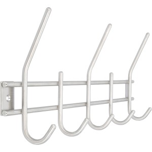 Siro Hakenleiste aus Edelstahl, feingeschliffen, mit 5 Haken und Wandbefestigung.