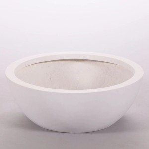 Runder, perlmutt-weißer Pflanzkübel Schale aus Fiberglas, 34x12cm, für Innen- und Außenbereich.