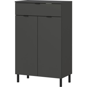 Germania Kommode 1981-547 in Graphit mit Schublade und zwei Türen auf schwarzen Metallfüßen.