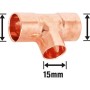 Löt-Reduzier-T-Stück aus Kupfer, 18 mm x 15 mm x 18 mm, für Kupferrohr-Installationen.