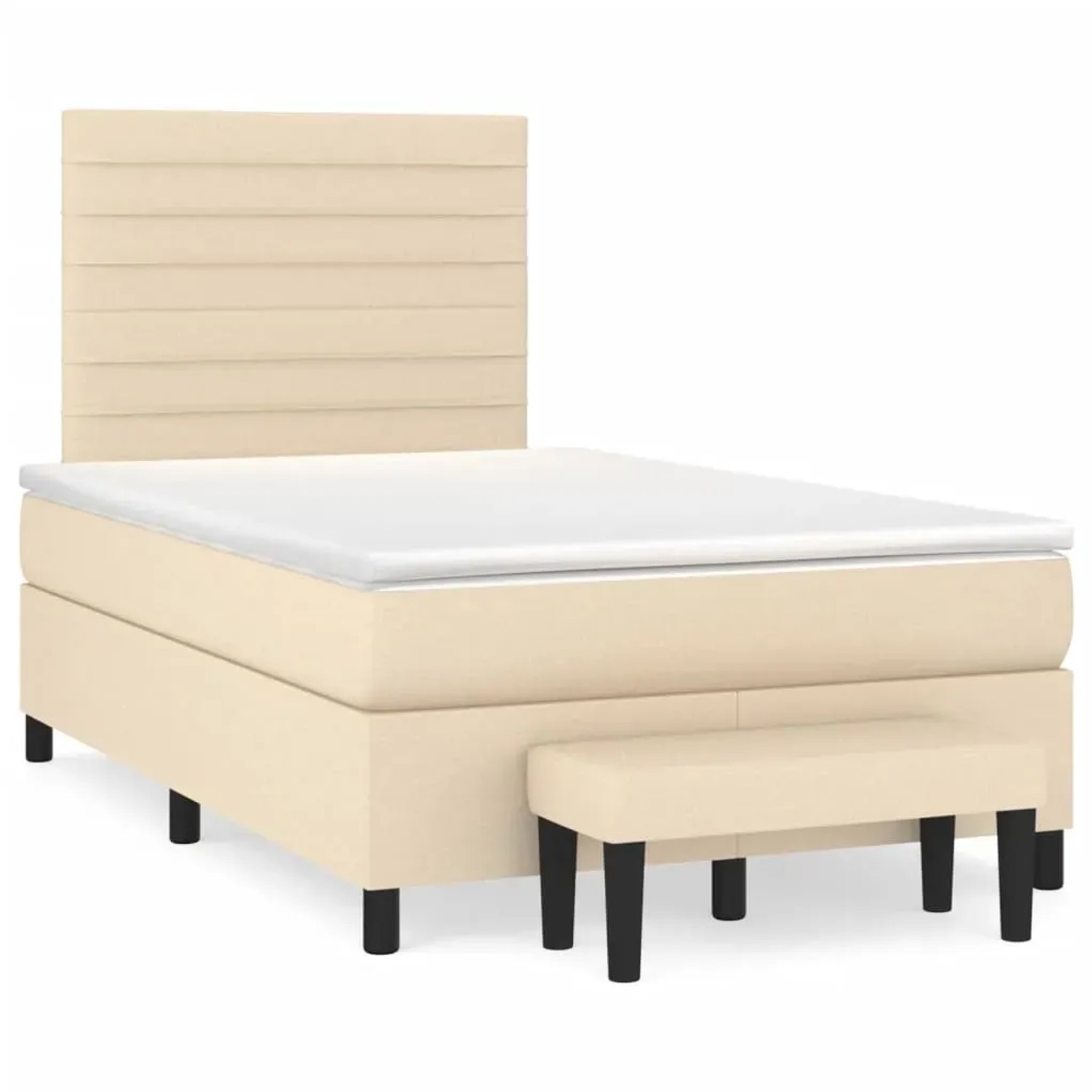 Cremefarbenes vidaXL Boxspringbett 120x190 cm mit Matratze und Bank.