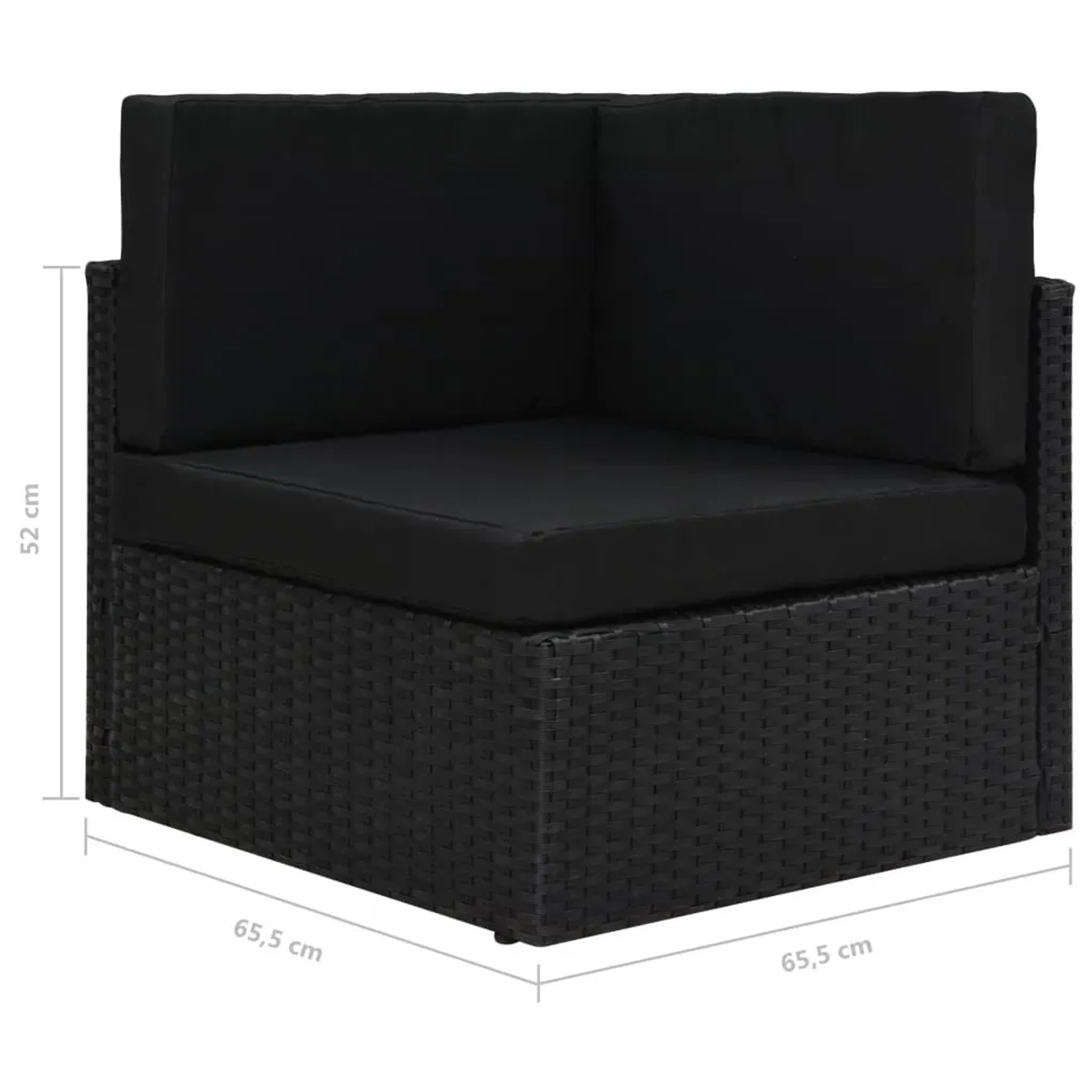 Schwarzes vidaXL Gartenmöbel Eckteil aus Polyrattan mit Kissen, Teil eines Lounge Sets.