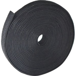 Aufgerollter, schwarzer Pflanzenbinder (5 m) mit Klettverschluss für Gartenpflanzen.